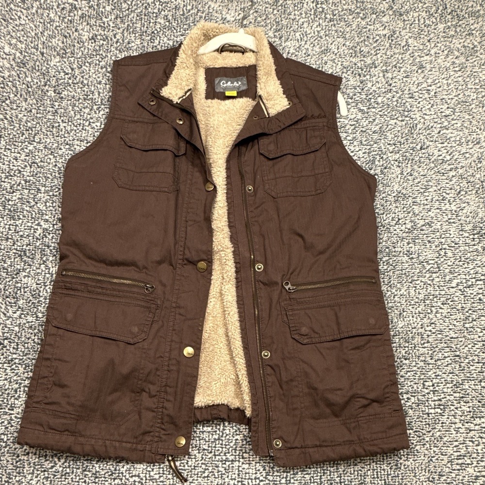 Cabela's Brown Sherpa Lined Vest Full Zip Snap Stand-Up Collar Men's M